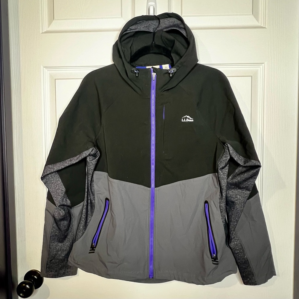 L.L. Bean Cordura Hooded Jacket Black Gray Purple Medium